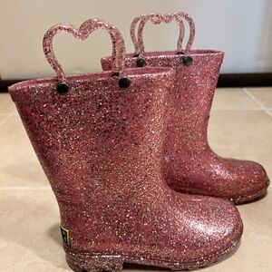 Sparkly Pink Glitter Light Up Rain Boots